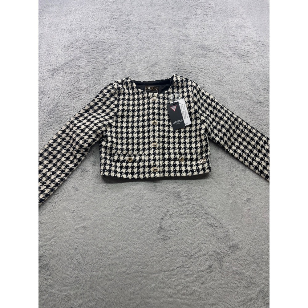 GUESS Kids Houndstooth Blazer Jacket Gold Buttons Black White Tweed Girls Size 7